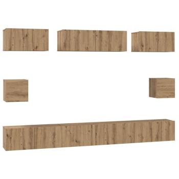 TV-Schrank Set mit Regal Wandmontiert Sonstiges mit Speicher 8 pcs Eiche handwerklich