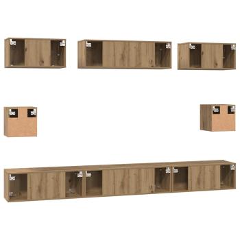 TV-Schrank Set mit Regal Wandmontiert Sonstiges mit Speicher 8 pcs Eiche handwerklich