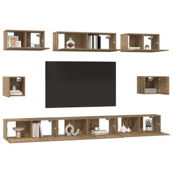 TV-Schrank Set mit Regal Wandmontiert Sonstiges mit Speicher 8 pcs Eiche handwerklich