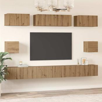 TV-Schrank Set mit Regal Wandmontiert Sonstiges mit Speicher 8 pcs Eiche handwerklich