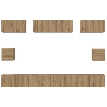 TV-Schrank Set mit Regal Wandmontiert Sonstiges mit Speicher 8 pcs Eiche handwerklich
