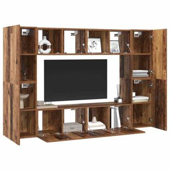 TV-Schrank-Set mit Regal Wandmontiert mit Speicher mit Tür 8 pcs Altholz 60 x 30 x 30 cm