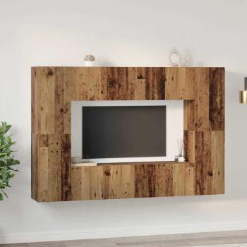 TV-Schrank-Set mit Regal Wandmontiert mit Speicher mit Tür 8 pcs Altholz 60 x 30 x 30 cm