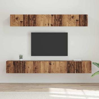 ARDEBO.de - TV-Schrank Set mit Regal Wandmontiert mit Speicher mit Tür 5 pcs Altholz Mittel Holzwerkstoff