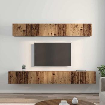 TV-Schrank Set mit Regal Wandmontiert mit Speicher mit Tür 5 pcs Altholz Mittel Holzwerkstoff