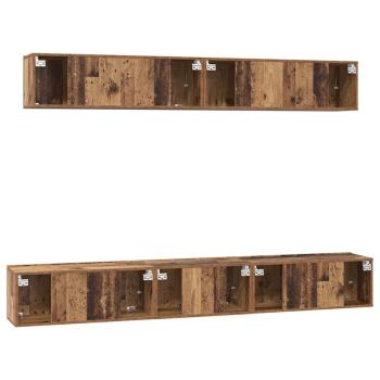 TV-Schrank Set mit Regal Wandmontiert mit Speicher mit Tür 5 pcs Altholz Mittel Holzwerkstoff