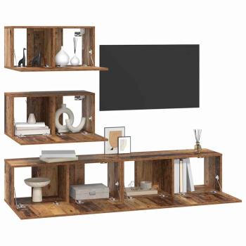 TV-Schrank-Set Wandmontiert mit Speicher mit Tür 4 pcs Altholz 80 x 30 x 30 cm