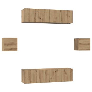 TV-Schrank-Set Wandmontiert mit Speicher mit Tür 6 pcs Eiche handwerklich