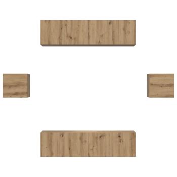 TV-Schrank-Set Wandmontiert mit Speicher mit Tür 6 pcs Eiche handwerklich