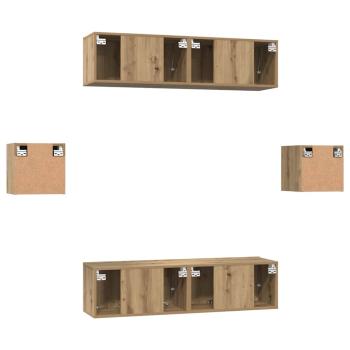 TV-Schrank-Set Wandmontiert mit Speicher mit Tür 6 pcs Eiche handwerklich