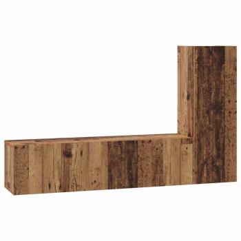 TV-Schrank-Set mit Regal Wandmontiert mit Speicher mit Tür 3 pcs Altholz 150,5 x 30 x 90 cm