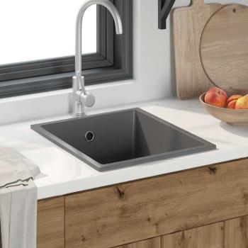 ARDEBO.de - Küchenspüle mit Überlaufloch graues Granit