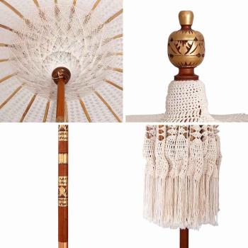 Sonnenschirm Sonstiges Creme x 250 cm Baumwolle und Massivholz