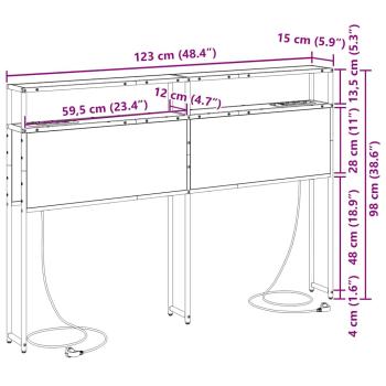 Stauraum-Kopfteil Wandmontiert mit Kopfteil mit Speicher Grau Sonoma 120 cm Holzwerkstoff