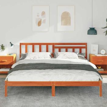 Bettgestell mit Kopfteil Wachsbraun 200 x 200 cm Massivkiefer