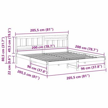 Bettgestell mit Kopfteil Wachsbraun 200 x 200 cm Massivkiefer