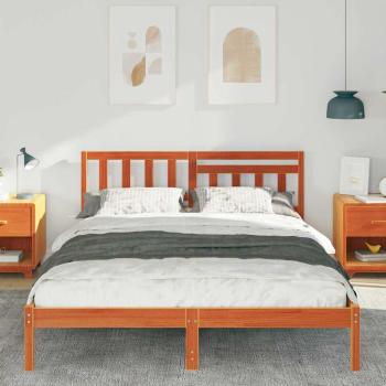 Bettgestell mit Kopfteil Wachsbraun 150 x 200 cm Massivkiefer