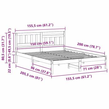 Bettgestell mit Kopfteil Wachsbraun 150 x 200 cm Massivkiefer