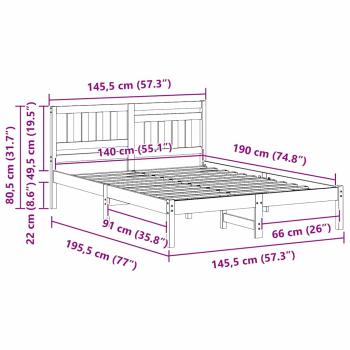 Bettgestell mit Kopfteil Braun 140 x 190 cm Massivkiefer
