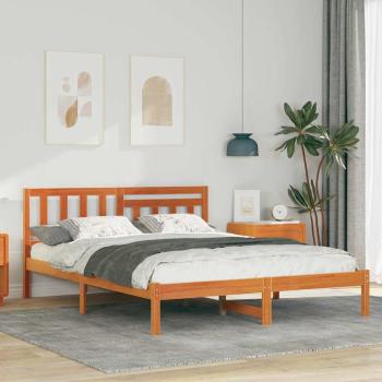 ARDEBO.de - Bettgestell mit Kopfteil Wachsbraun 140 x 190 cm Massivkiefer