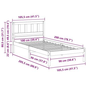 Bettgestell mit Kopfteil Braun 100 x 200 cm Massivkiefer