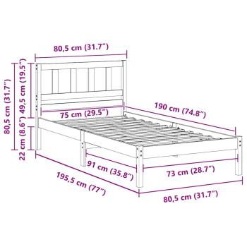 Bettgestell mit Kopfteil Braun 75 x 190 cm Massivkiefer