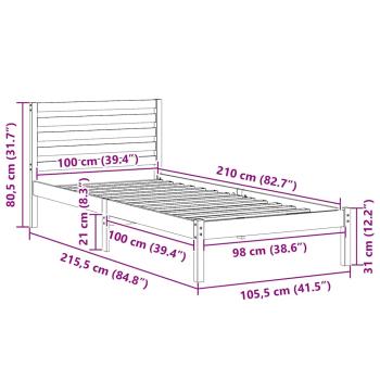 Bettgestell mit Kopfteil Braun 100 x 210 cm Massivkiefer