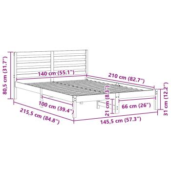 Bettgestell mit Kopfteil Wachsbraun 140 x 210 cm Massivkiefer