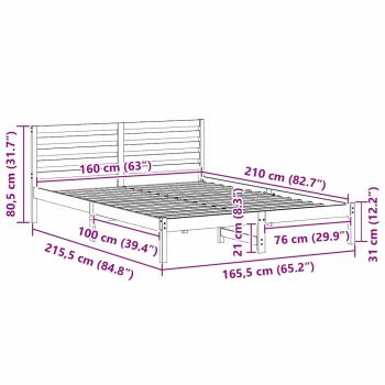 Bettgestell mit Kopfteil Braun 160 x 210 cm Massivkiefer