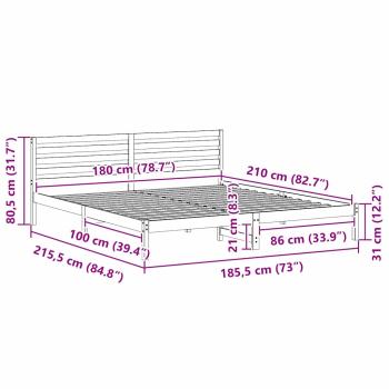 Bettgestell mit Kopfteil Braun 180 x 210 cm Massivkiefer