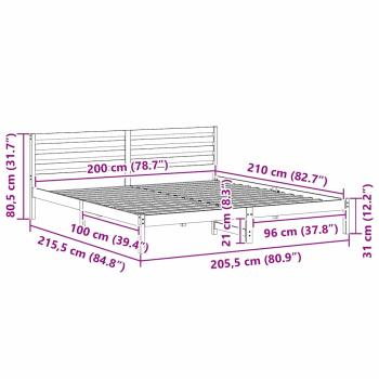 Bettgestell mit Kopfteil Braun 200 x 210 cm Massivkiefer