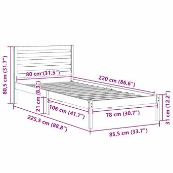 Bettgestell mit Kopfteil Braun 80 x 220 cm Massivkiefer