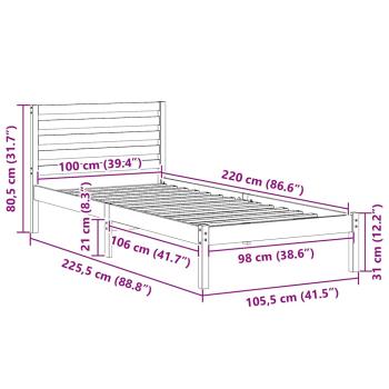 Bettgestell mit Kopfteil Braun 100 x 220 cm Massivkiefer