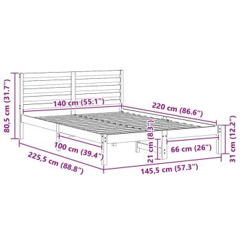 Bettgestell mit Kopfteil Wachsbraun 140 x 220 cm Massivkiefer