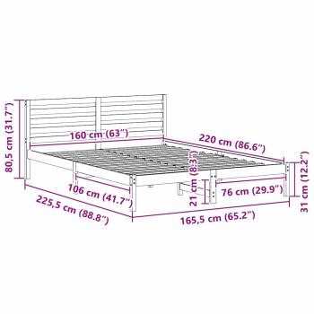 Bettgestell mit Kopfteil Verstellbar Braun 160 x 220 cm Massivkiefer
