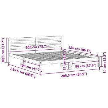 Bettgestell mit Kopfteil Braun 200 x 220 cm Massivkiefer