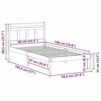 Bettgestell Braun 90 x 190 cm Massivholz Kiefer