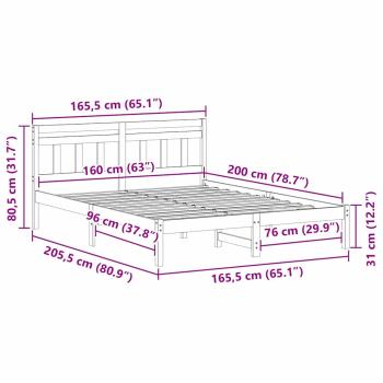 Bettgestell Braun 160 cm x 200 cm Massivholz Kiefer