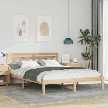 ARDEBO.de - Bettgestell mit Kopfteil Braun 150 x 200 cm Massivholz Kiefer