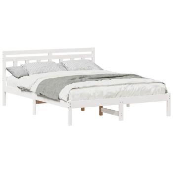 Bettgestell mit Kopfteil Weiß Standard Doppel Kiefernholz
