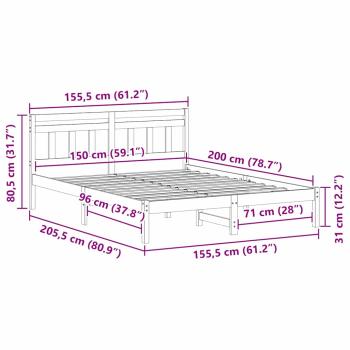 Bettgestell mit Kopfteil Braun 150 x 200 cm Kiefernholz
