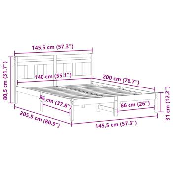 Bettgestell mit Kopfteil Weiß 140 x 200 cm Massivholz Kiefer