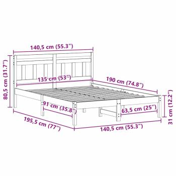 Bettgestell Weiß 135 x 190 cm Massivholz Kiefer