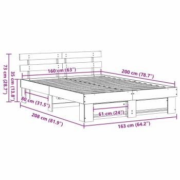 Bettgestell mit Kopfteil Weiß 160 x 200 cm Massivkiefer