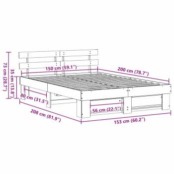 Bettgestell mit Kopfteil Braun 150 x 200 cm Kiefernholz