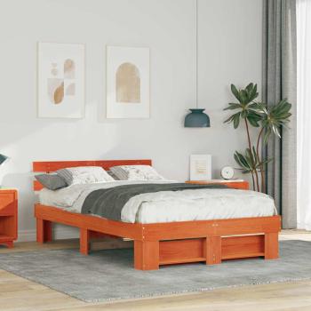 ARDEBO.de - Bettgestell mit Kopfteil Wachsbraun 135 x 190 cm Massivkiefer