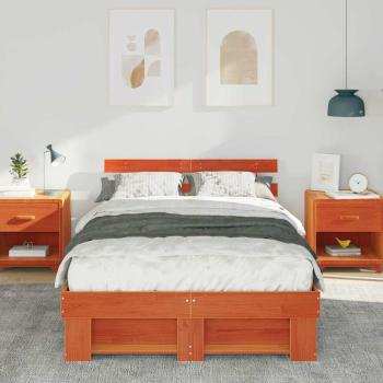 Bettgestell mit Kopfteil Wachsbraun 135 x 190 cm Massivkiefer