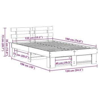Bettgestell mit Kopfteil Wachsbraun 135 x 190 cm Massivkiefer