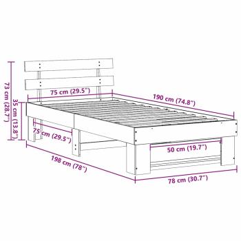 Bettgestell mit Kopfteil Wachsbraun 75 x 190 cm Kiefernholz