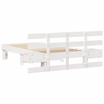 Bettgestell mit Schubladen mit Kopfteil Weiß 90 x 200 cm Massivkiefer